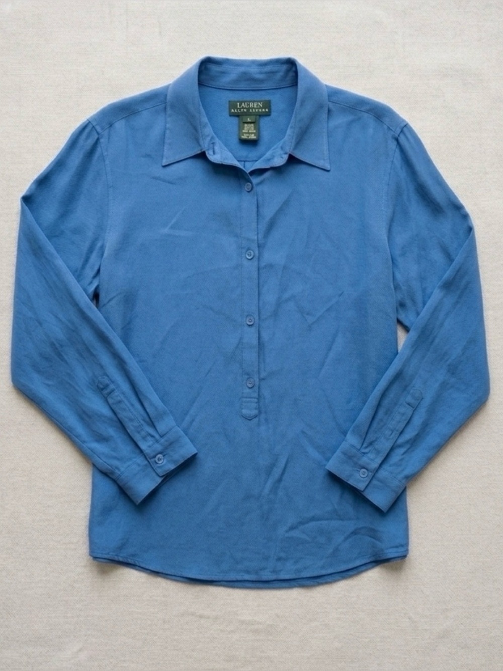 Lauren Ralph Lauren 100% Silk Sky Blue Long-Sleeve Button Shirt